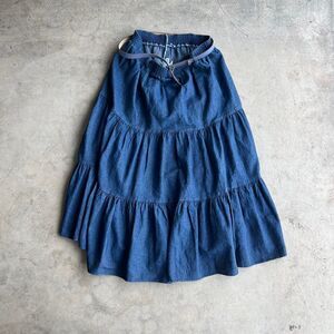 carriage Court tiered maxi denim skirt womens size 14 fairy cottagecore